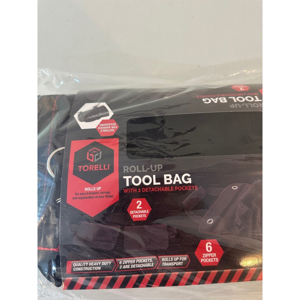 Torelli Roll-Up Tool Bag 6 Zipper Pockets 2 Detachable Heavy Duty INV01132 Black